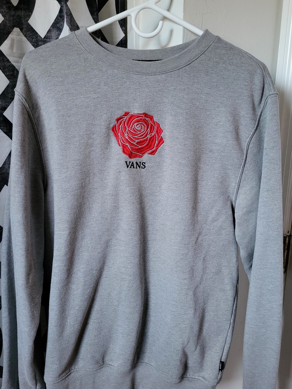 Vans Gray Crewneck Sweatshirt with Red Rose Patch